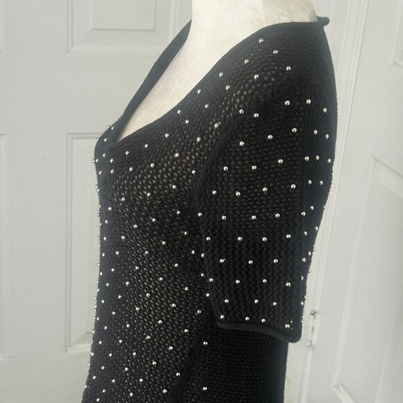 Jennifer Lopez Black Studded Open Weave Tunic Sweater Top Sz M - Picture 4 of 15